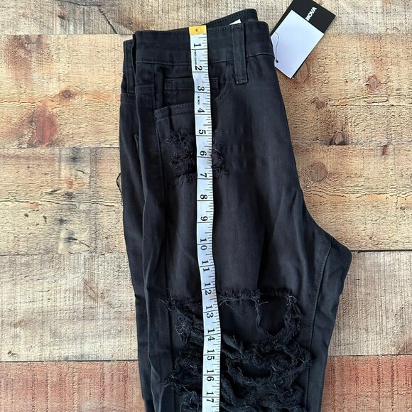 Fashion Nova Women's Fray What You Mean Distressed Flare Leg Jeans in Black -5 - Picture 10 of 12